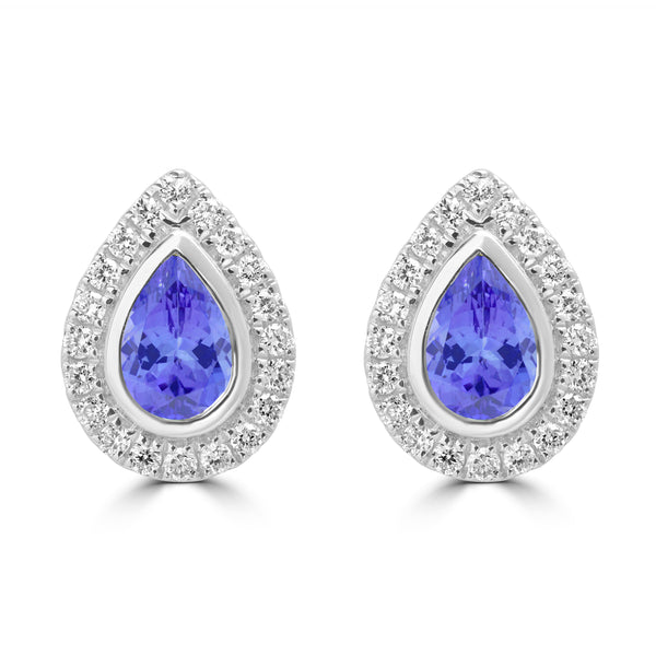 0.8ct Pear Shape Tanzanite Earring with 0.28 cttw Diamond