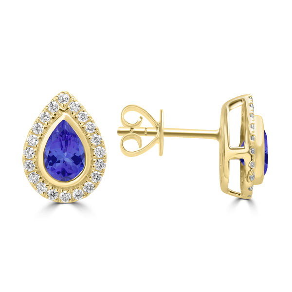 0.8ct Pear Shape Tanzanite Earring with 0.28 cttw Diamond