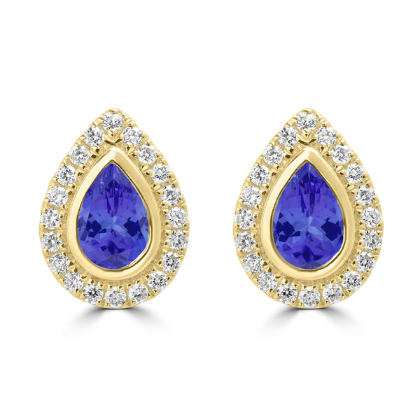 0.8ct Pear Shape Tanzanite Earring with 0.28 cttw Diamond