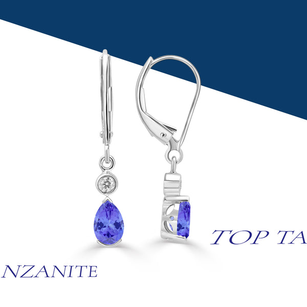 0.8ct Pear Shape Tanzanite Earring with 0.07 cttw Diamond