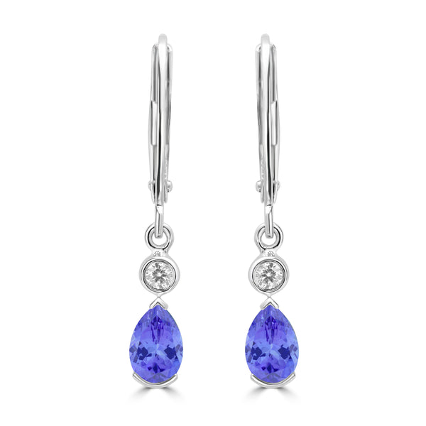 0.8ct Pear Shape Tanzanite Earring with 0.07 cttw Diamond