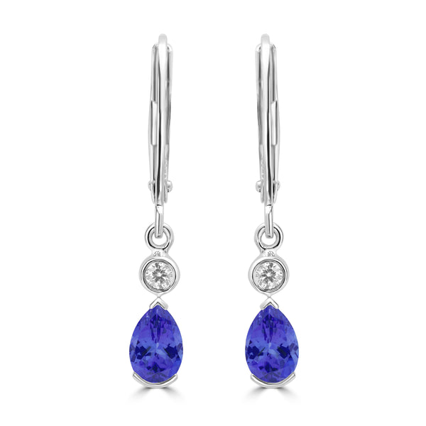 0.8ct Pear Shape Tanzanite Earring with 0.07 cttw Diamond