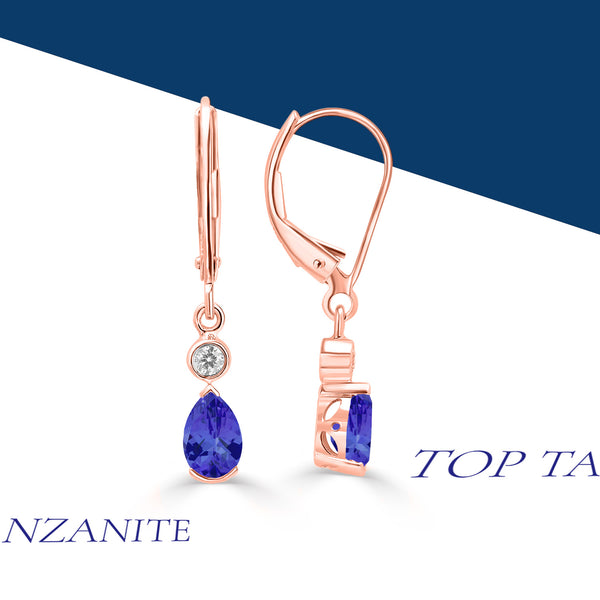 0.8ct Pear Shape Tanzanite Earring with 0.07 cttw Diamond