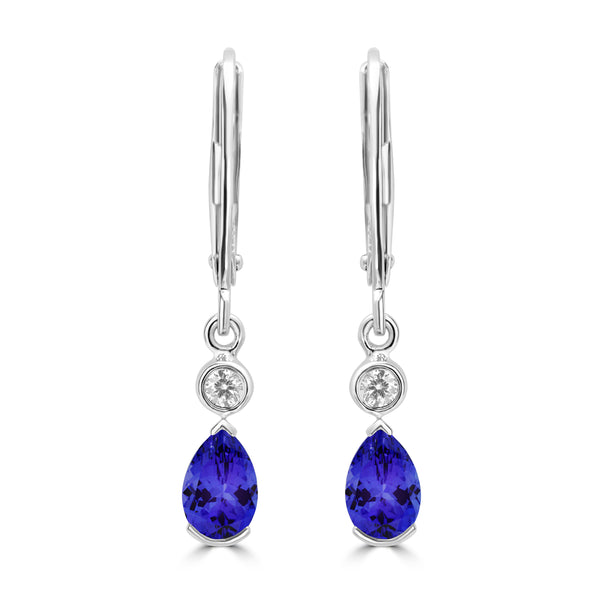 0.8ct Pear Shape Tanzanite Earring with 0.07 cttw Diamond