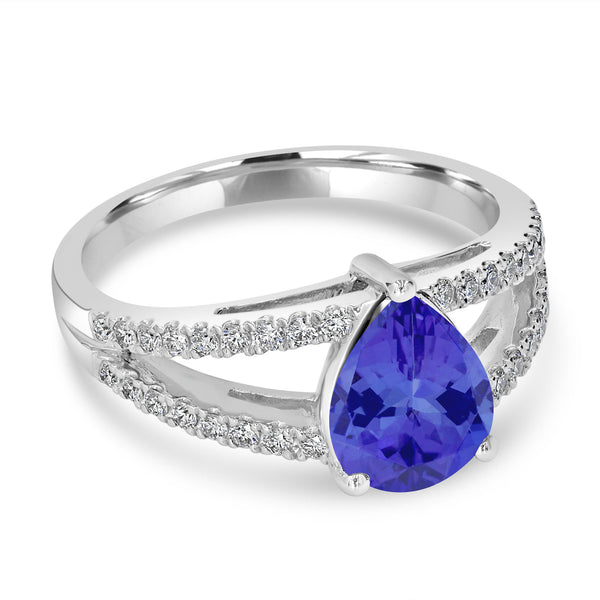 1.65ct Pear Shape Tanzanite Ring with 0.28 Diamond