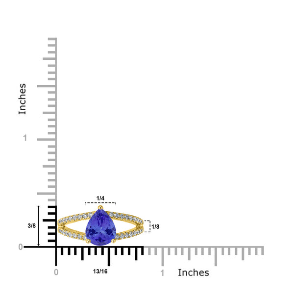 1.65ct Pear Shape Tanzanite Ring with 0.28 Diamond