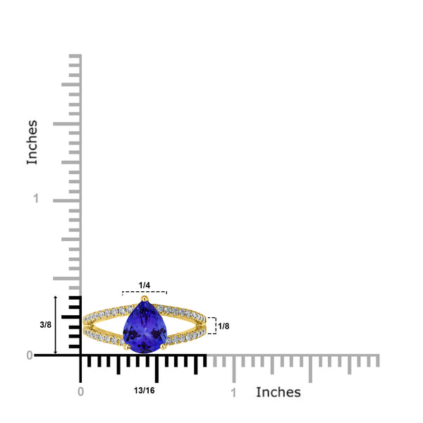 1.65ct Pear Shape Tanzanite Ring with 0.28 Diamond