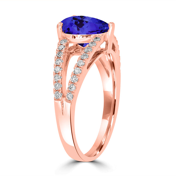 1.65ct Pear Shape Tanzanite Ring with 0.28 Diamond