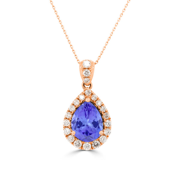 1.65ct Pear Shape Tanzanite Pendant with 0.37 cttw Diamond