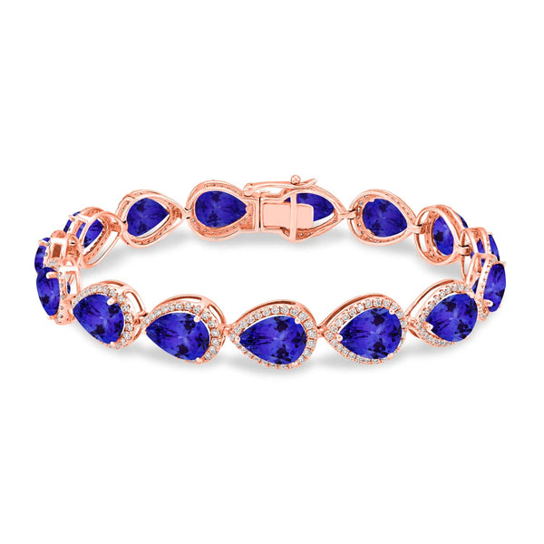 26.25ct Pear Shape Tanzanite Bracelet with 2.01 cttw Diamond