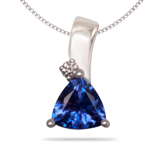 0.50ct Trillion Tanzanite Pendant With 0.02ct Diamond in 14k White Gold & 18k White Gold