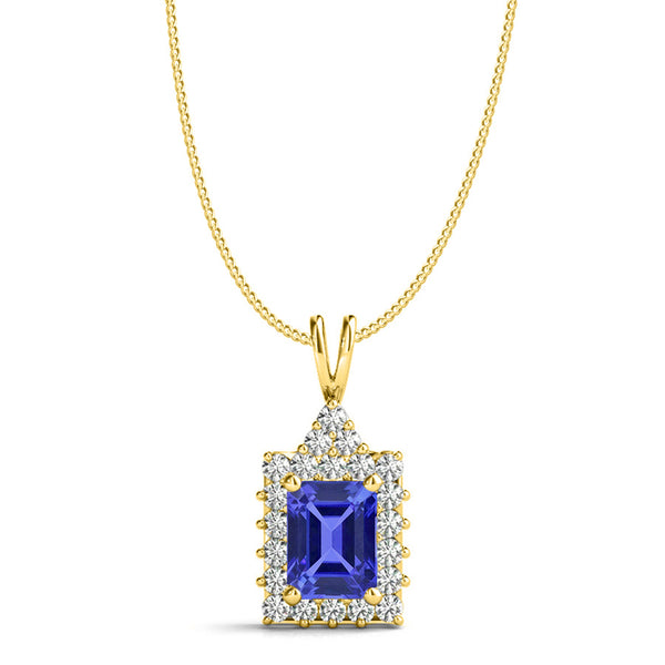 4.5ct Emerald Cut Tanzanite Pendant with 0.75 cttw Diamond