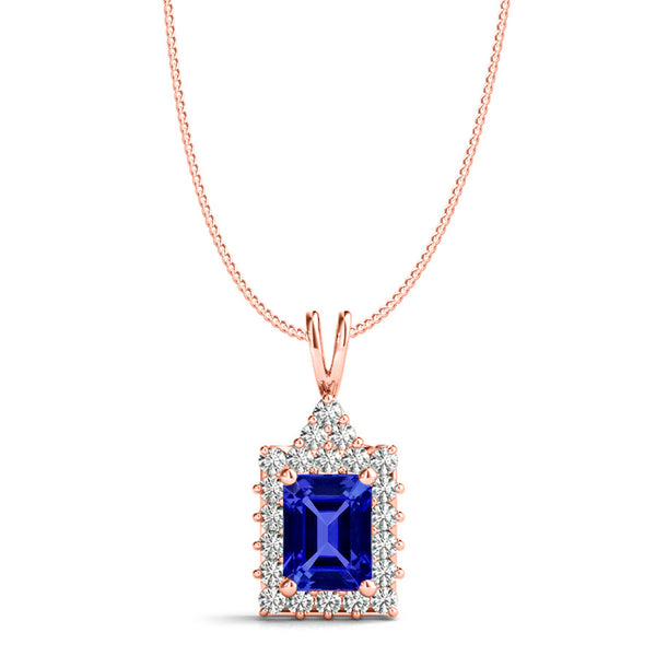 4.5ct Emerald Cut Tanzanite Pendant with 0.75 cttw Diamond