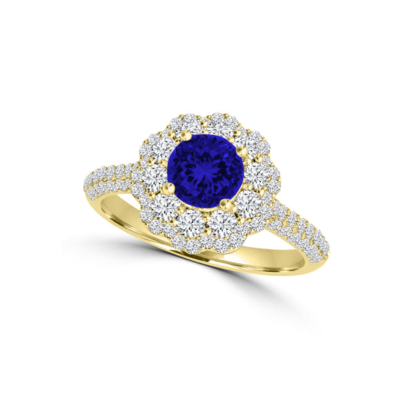 TMR121168 - Ariana - Round Tanzanite and Diamond Ring Double Halo