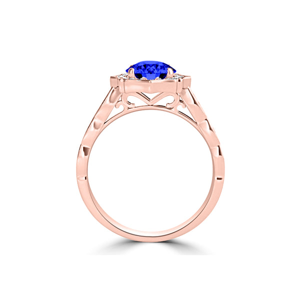 TMR121151 - Lucy - Round Tanzanite and Diamond Ring Scalloped Halo