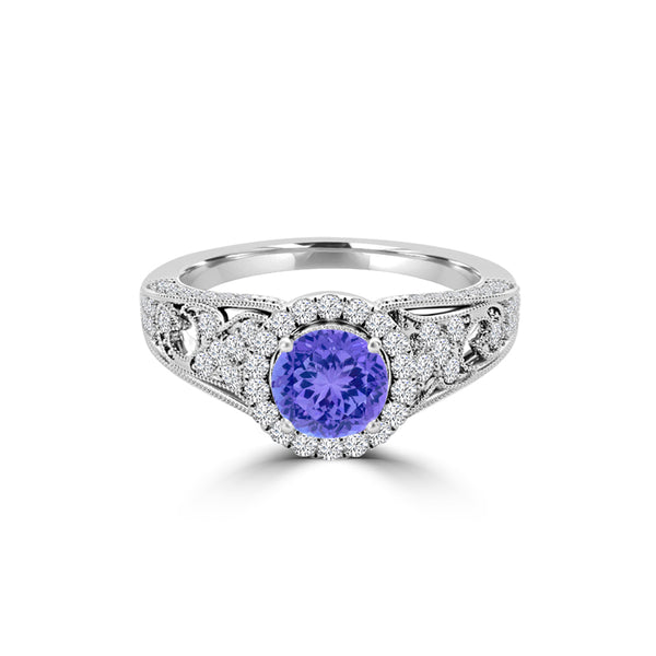 TMR121185 - Nevaeh - Round Tanzanite and Diamond Ring Halo