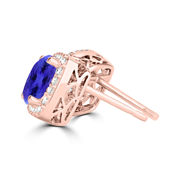 TMR121120 - Scarlett - Cushion Tanzanite and Diamond Earring Halo