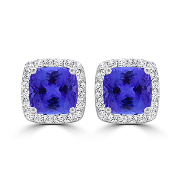 TMR121120 - Scarlett - Cushion Tanzanite and Diamond Earring Halo