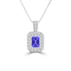 TMR121141 - Leah - Emerald Cut Tanzanite and Diamond Pendant Halo