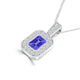 TMR121141 - Leah - Emerald Cut Tanzanite and Diamond Pendant Halo