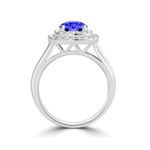 TMR121186 - Ivy - Round Tanzanite and Diamond Ring Double Halo