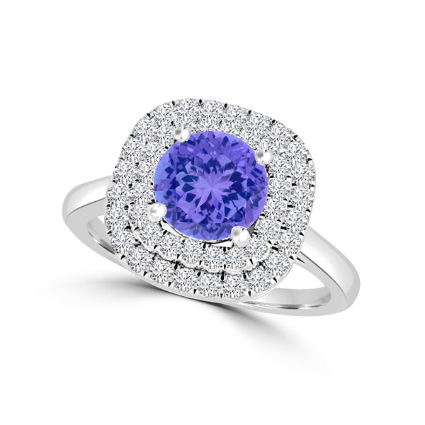 TMR121186 - Ivy - Round Tanzanite and Diamond Ring Double Halo