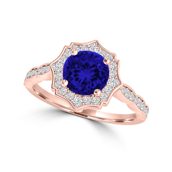 TMR121151 - Lucy - Round Tanzanite and Diamond Ring Scalloped Halo