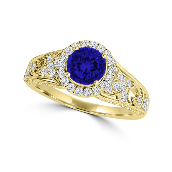 TMR121185 - Nevaeh - Round Tanzanite and Diamond Ring Halo