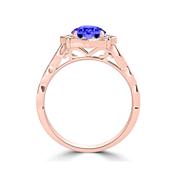 TMR121151 - Lucy - Round Tanzanite and Diamond Ring Scalloped Halo