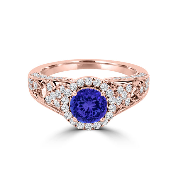 TMR121185 - Nevaeh - Round Tanzanite and Diamond Ring Halo