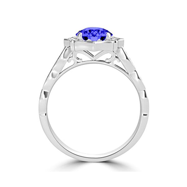 TMR121151 - Lucy - Round Tanzanite and Diamond Ring Scalloped Halo