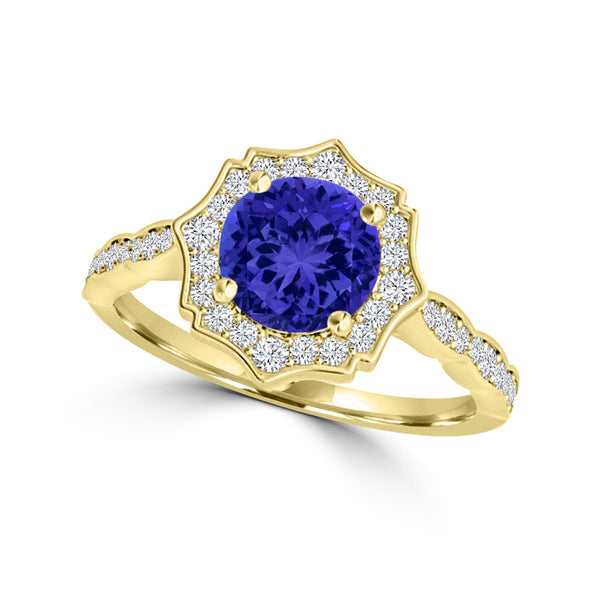 TMR121151 - Lucy - Round Tanzanite and Diamond Ring Scalloped Halo