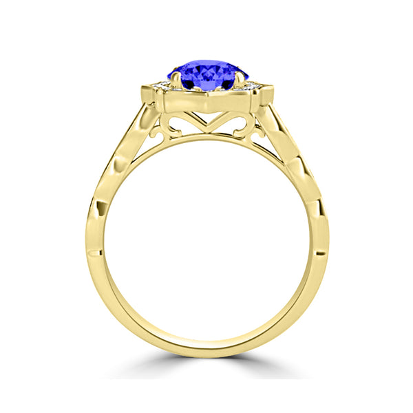 TMR121151 - Lucy - Round Tanzanite and Diamond Ring Scalloped Halo