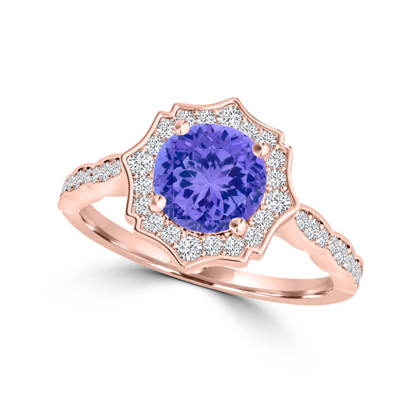 TMR121151 - Lucy - Round Tanzanite and Diamond Ring Scalloped Halo