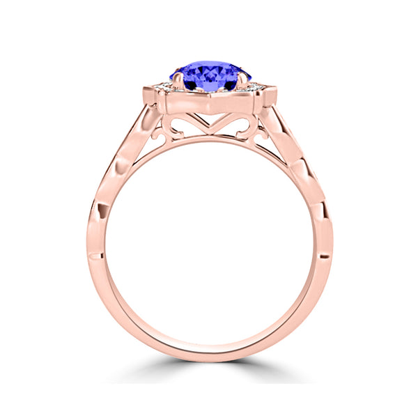 TMR121151 - Lucy - Round Tanzanite and Diamond Ring Scalloped Halo