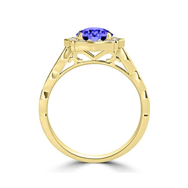 TMR121151 - Lucy - Round Tanzanite and Diamond Ring Scalloped Halo