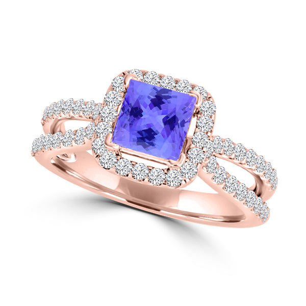 TMR121222 - Zora - Cushion Tanzanite and Diamond Ring Halo