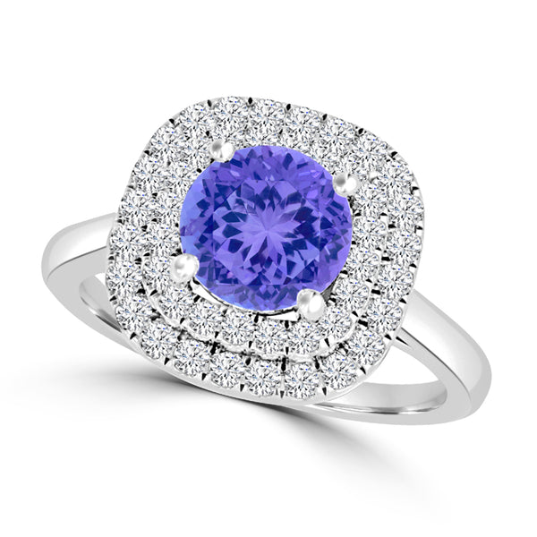 TMR121186 - Ivy - Round Tanzanite and Diamond Ring Double Halo