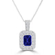 TMR121141 - Leah - Emerald Cut Tanzanite and Diamond Pendant Halo