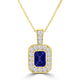 TMR121141 - Leah - Emerald Cut Tanzanite and Diamond Pendant Halo