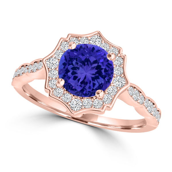 TMR121151 - Lucy - Round Tanzanite and Diamond Ring Scalloped Halo