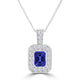 TMR121141 - Leah - Emerald Cut Tanzanite and Diamond Pendant Halo