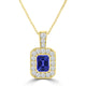 TMR121141 - Leah - Emerald Cut Tanzanite and Diamond Pendant Halo