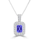 TMR121141 - Leah - Emerald Cut Tanzanite and Diamond Pendant Halo