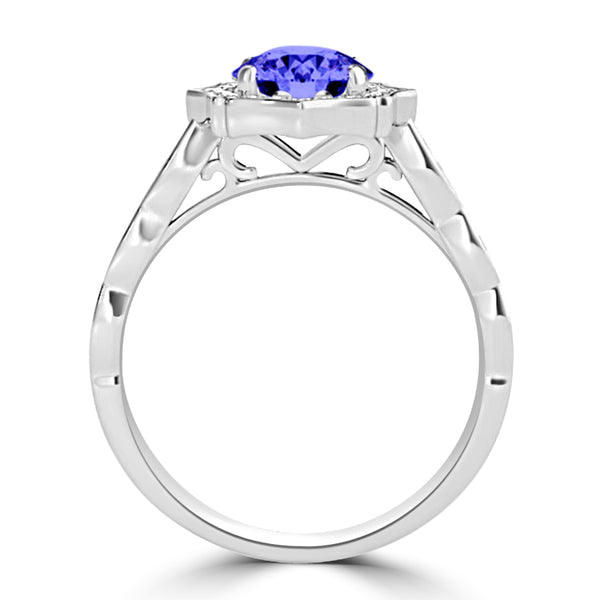 TMR121151 - Lucy - Round Tanzanite and Diamond Ring Scalloped Halo