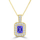 TMR121141 - Leah - Emerald Cut Tanzanite and Diamond Pendant Halo