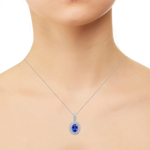 5.09 ct AAAA Oval Tanzanite Pendant with 0.87 cttw Diamond in 14K White Gold