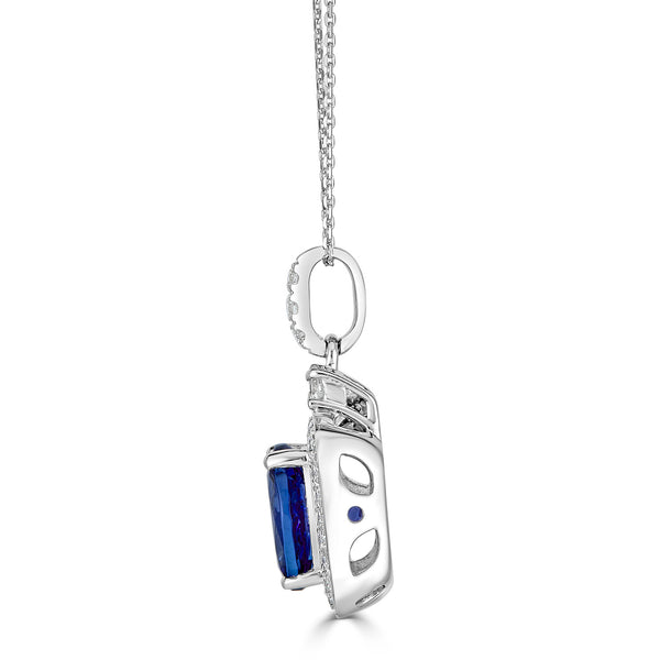 2.68 ct AAAA Cushion Tanzanite Pendant with 0.4 cttw Diamond in 14K WG