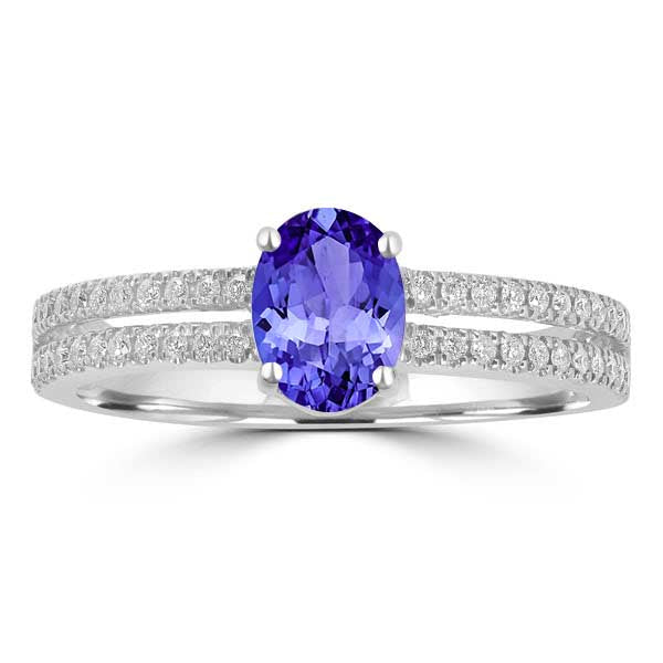 0.76ct Oval Tanzanite Ring with 0.18 cttw Diamond