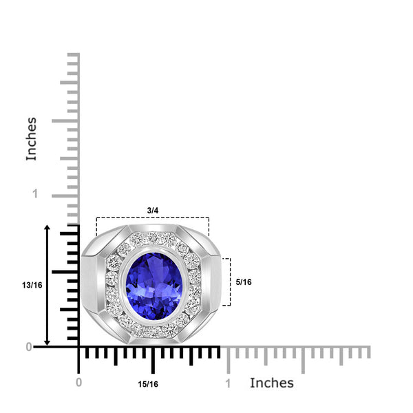 4.9 ct Oval Tanzanite Men's Ring with 1.88 cttw Diamond